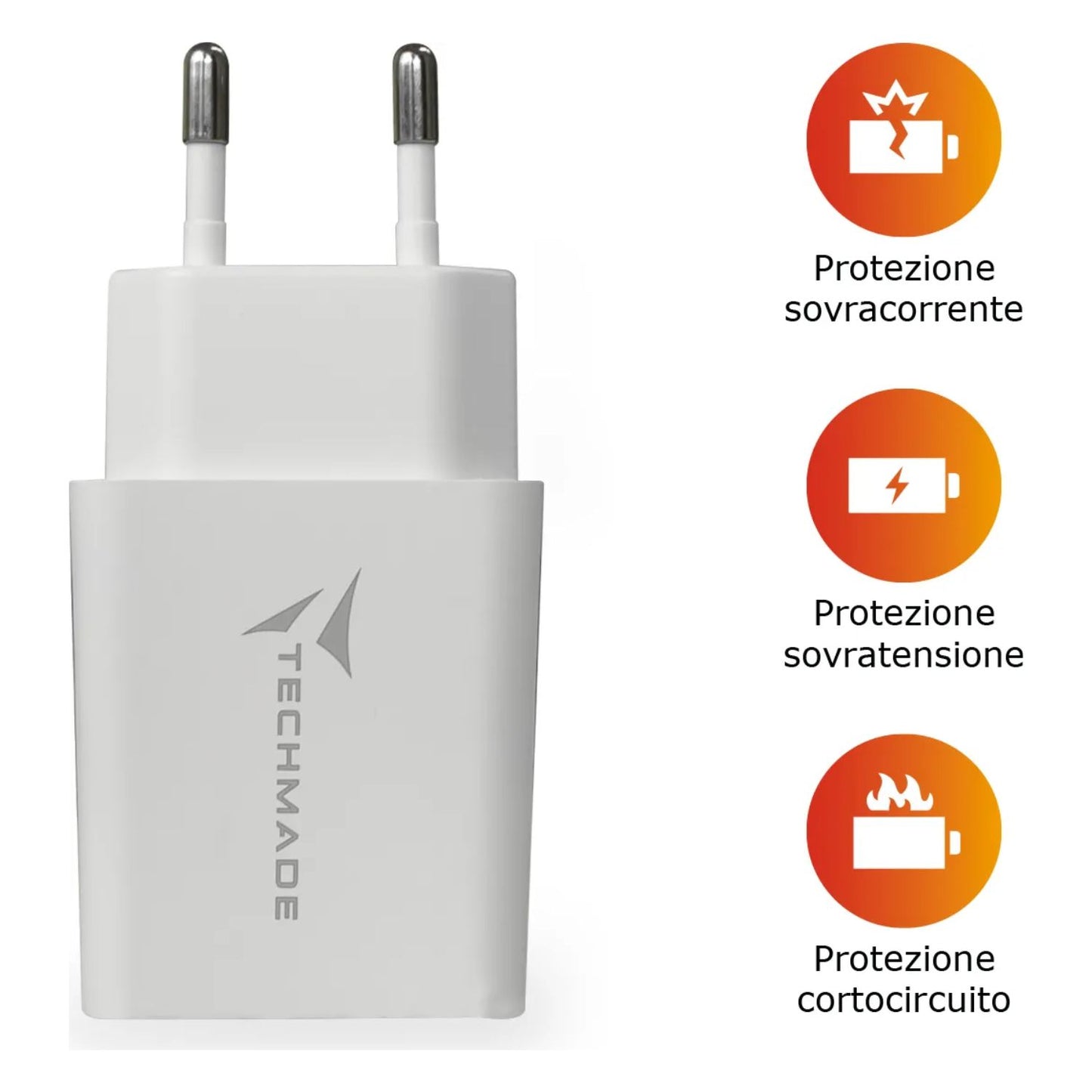 CARICABATTERIA DA RETE FAST CHARGE USB-C/USB 20W TECHMADE TM-TC046AC