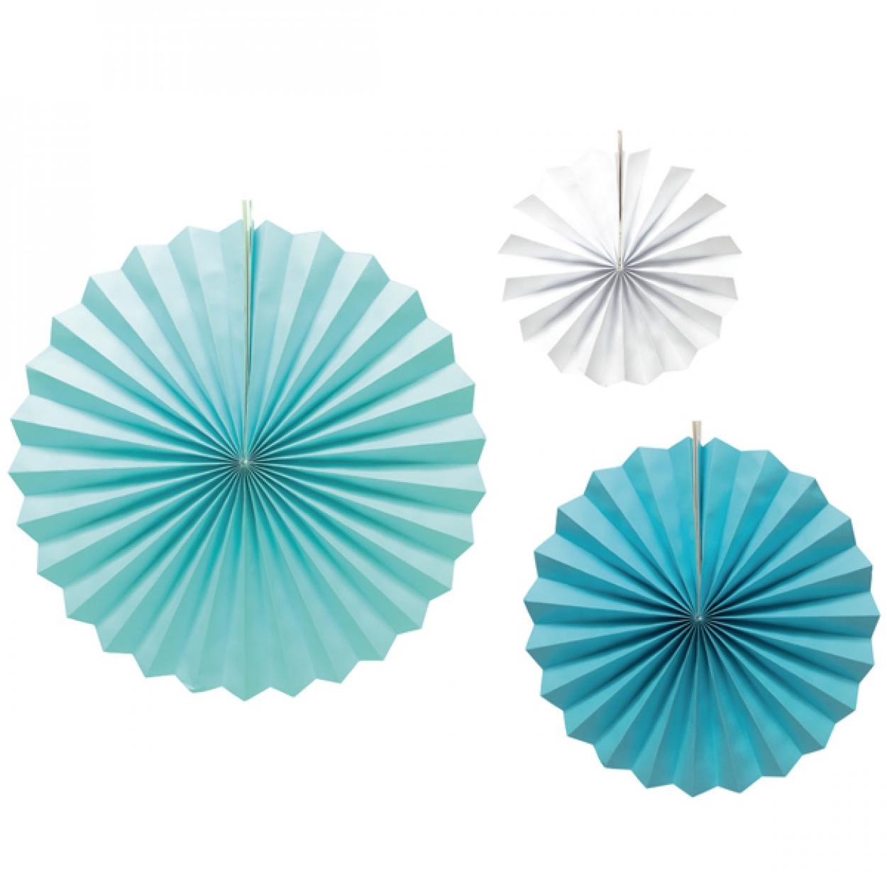 3 VENTAGLI CARTA AZZURRO CM20/30/70 40916 11199