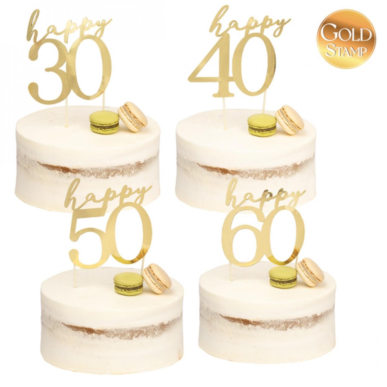 CAKE TOPPER HAPPY 40 ORO CM13X12