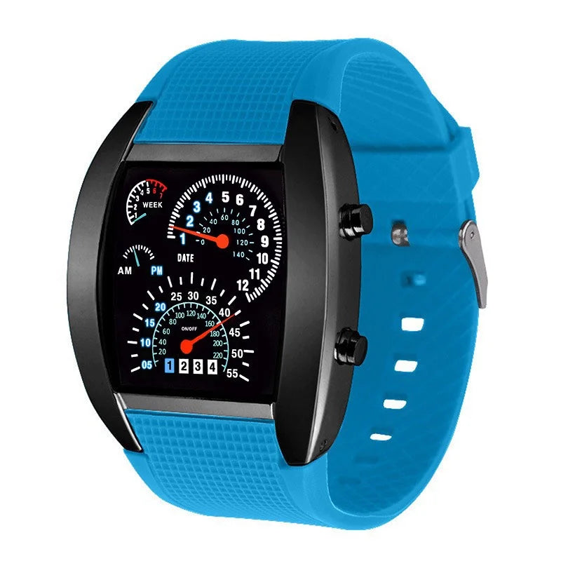 Orologio Elettronico LED Stile Cruscotto da Corsa - Moda Sportiva, Aviazione, Personalizzato per Uomo, Donna e Studenti.