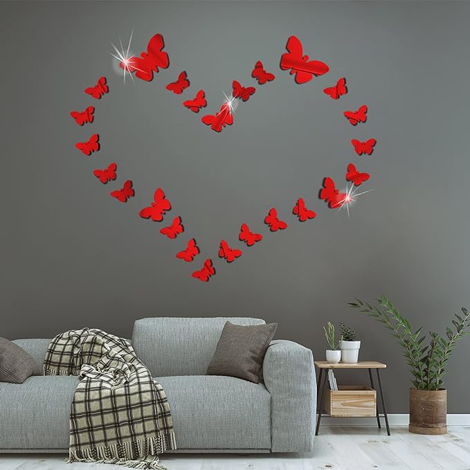 Adesivi Murali Farfalle 3D Specchio a Farfalla Adesivi Murali Tridimensionali Acrilico Rimovibile 25 Pezzi Fai dante Adesivi Murali Decorazione da Muro per Casa/Hotel/Salotto/Camera da Letto/Cucina