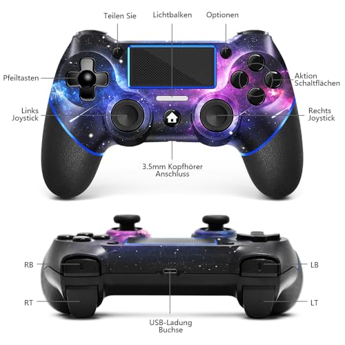 AceGamer Controller wireless per PS4, controller di gioco compatibile con PS4/Pro/Slim/PC Gamepad con pulsante turbo/posteriore/doppia vibrazione/sensore giroscopio a 6 assi/touch panel
