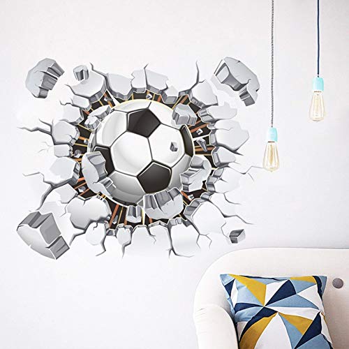 SITAKE Adesivi 3D a tema calcio, adesivi da parete per camera da letto per ragazzi, adesivi in vinile 3D per camera da letto per ragazzi, sala giochi, soggiorno, 50 x 63 cm