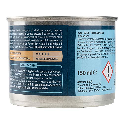 AREXONS PASTA ABRASIVA 150 ml Pasta abrasiva elimina graffi per manutenzione auto, pasta abrasiva lucidante, togli graffi auto, pasta abrasiva segni e rigature superficiali provocate da piccoli urti