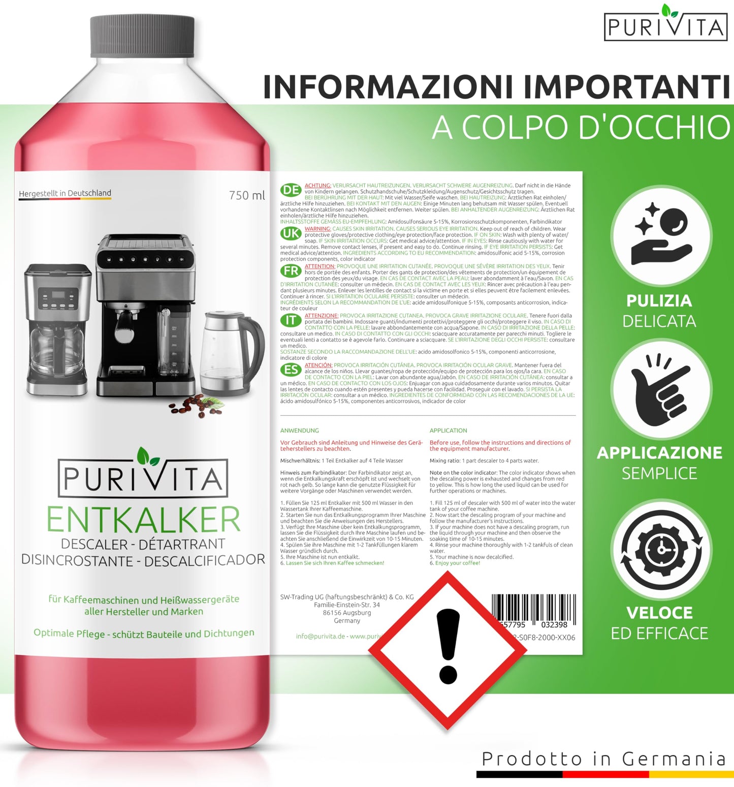 Purivita - Anticalcare liquido da 750 ml - Compatibile con tutti i produttori 1 flacone