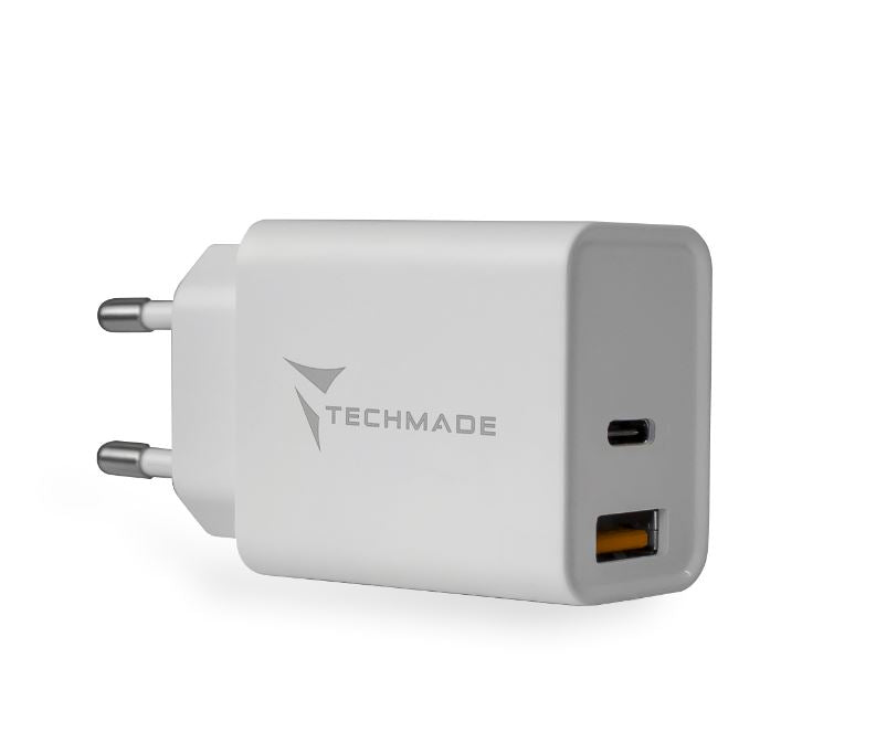 CARICABATTERIA DA RETE FAST CHARGE USB-C/USB 20W TECHMADE TM-TC046AC