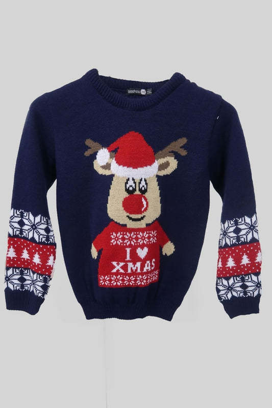 Maglione natalizio blu con renna maglia di natale per bambini