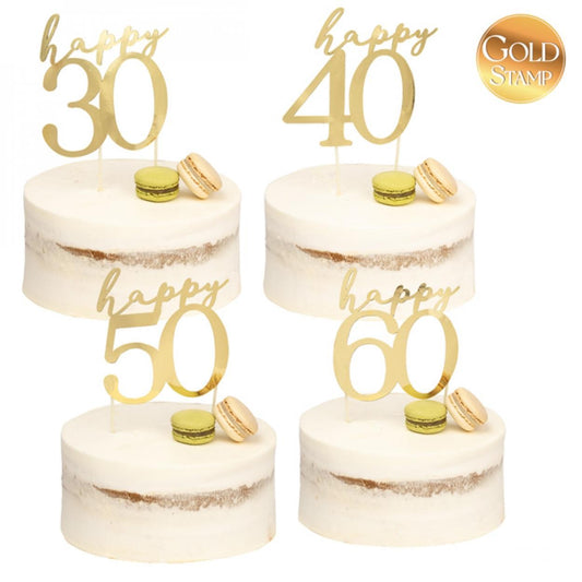 CAKE TOPPER HAPPY 40 ORO CM13X12