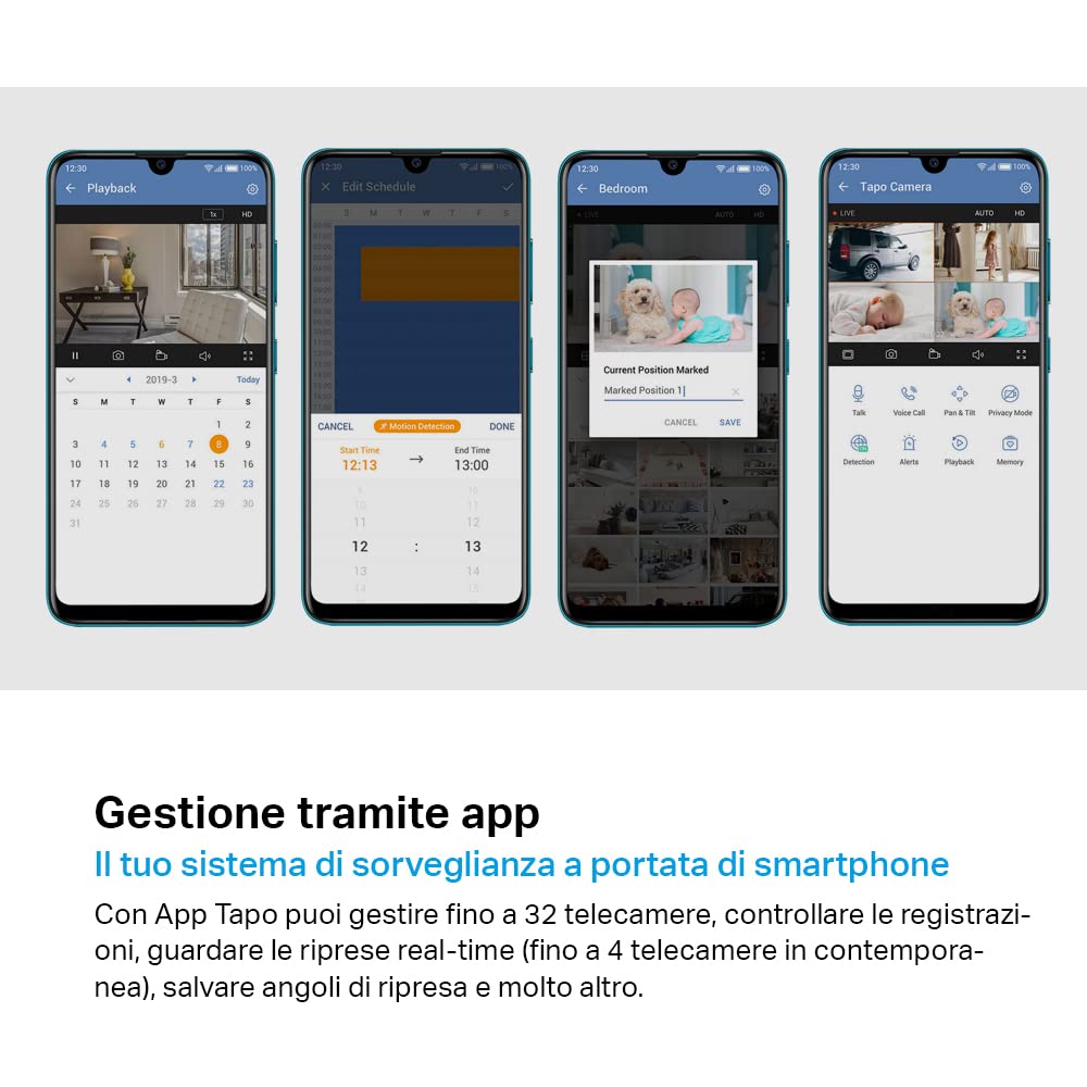 Tapo C200 Telecamera Wi-Fi Interno FHD, Videocamera sorveglianza, Visione Notturna, 360° Visuale, Audio Bidirezionale, Rilevamento di movimento e notifiche, Allarme acustico e luminoso integrato