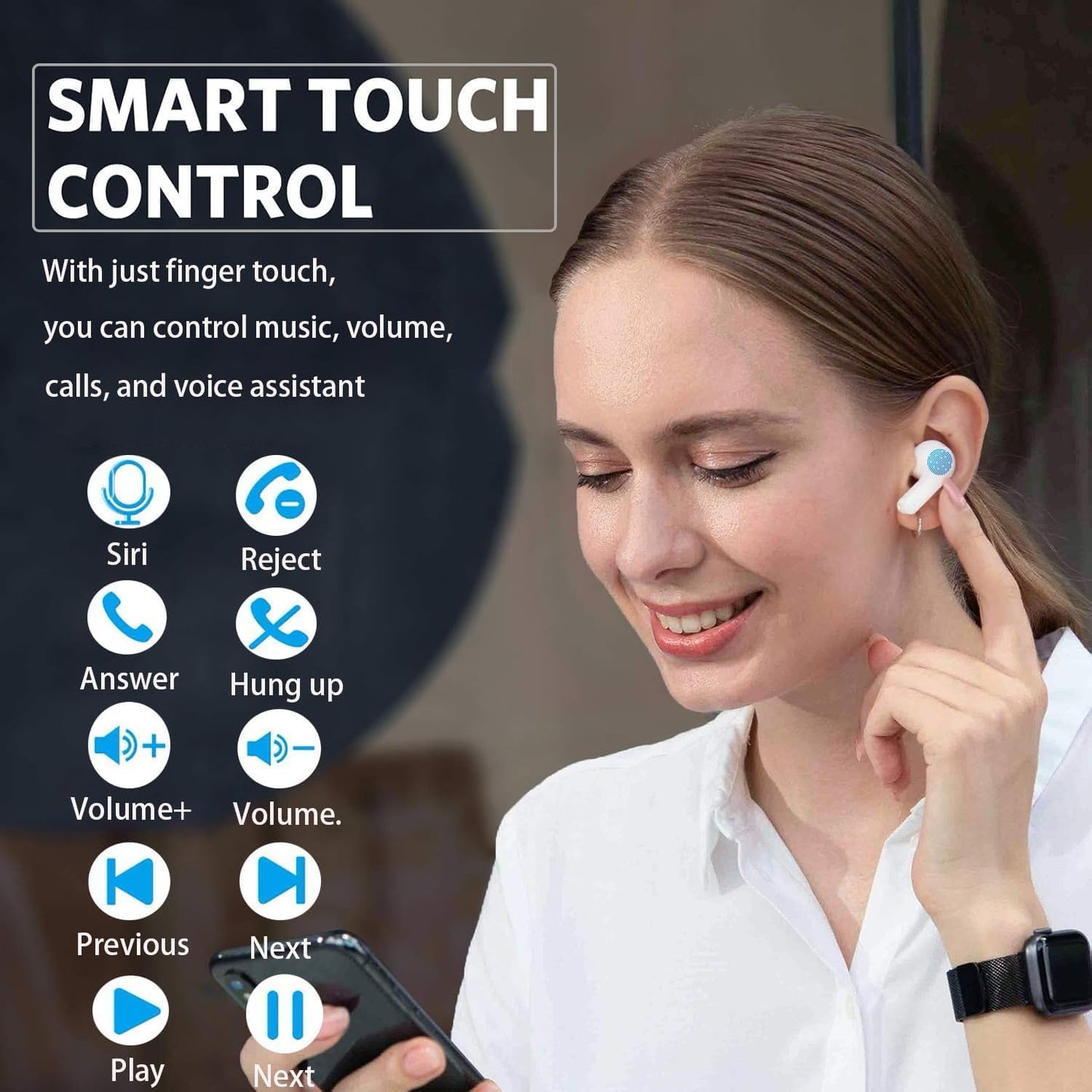 Cuffie Bluetooth,Auricolari Bluetooth 5.3 Cuffie Wireless In Ear ENC Cancellazione Rumore,36 Ore di Riproduzione,Touch Control,Cuffie Senza Filo HiFi Stereo IP7 Impermeabili per iPhone Android iOS