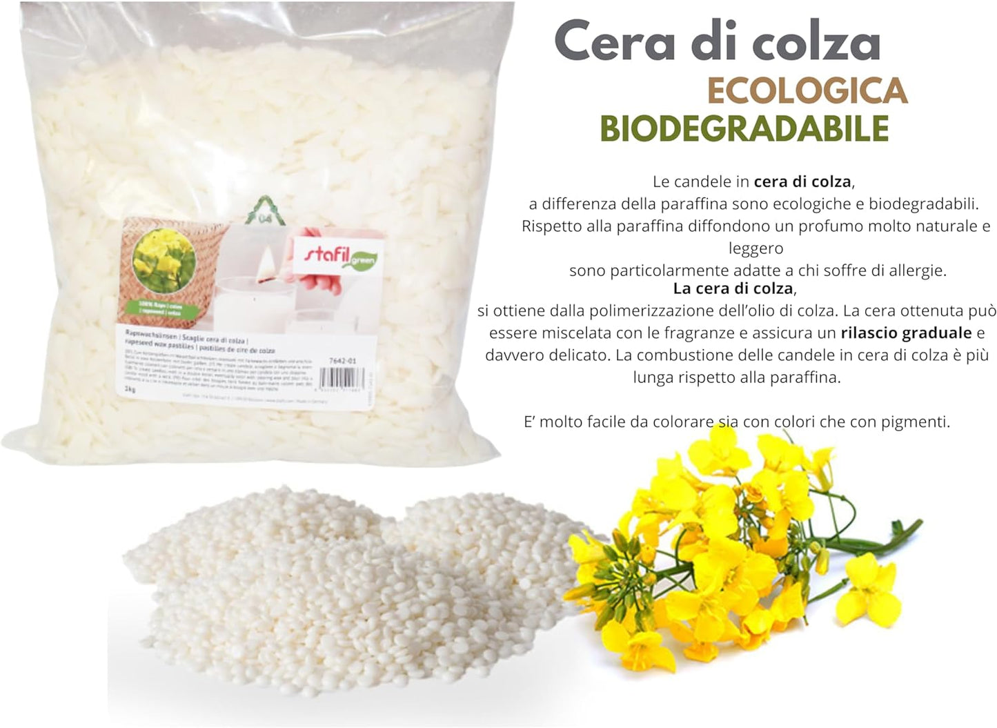 Stafil Cera di Colza vegetale in Scaglie per Creare Candele Artigianali 1 kg