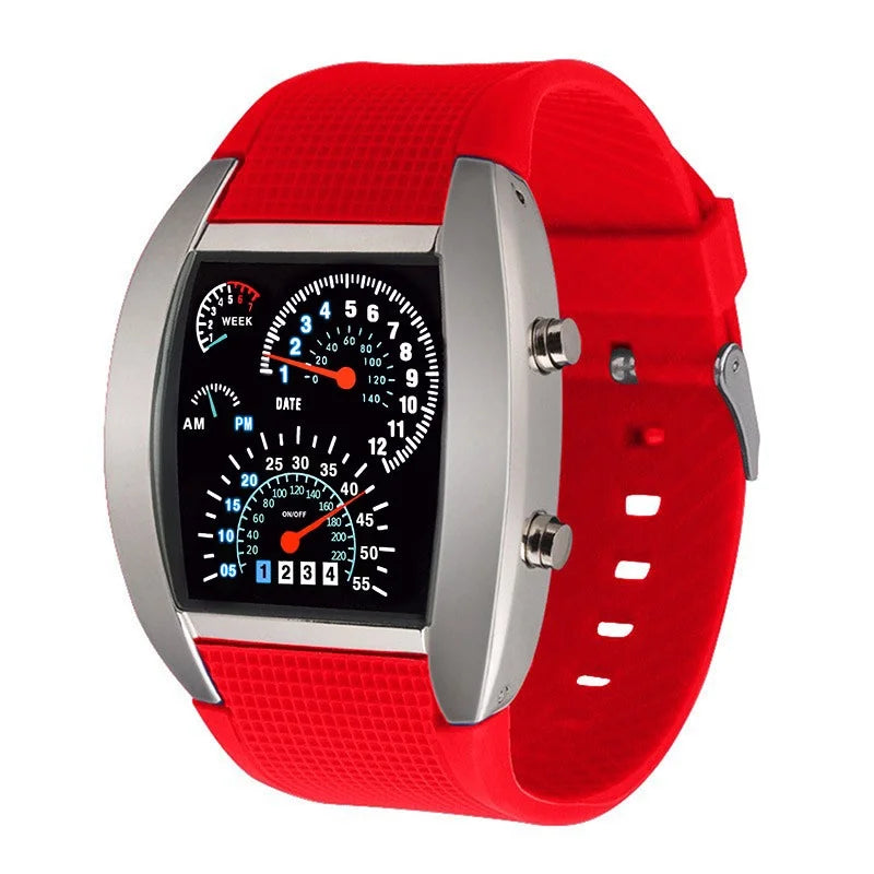 Orologio Elettronico LED Stile Cruscotto da Corsa - Moda Sportiva, Aviazione, Personalizzato per Uomo, Donna e Studenti.