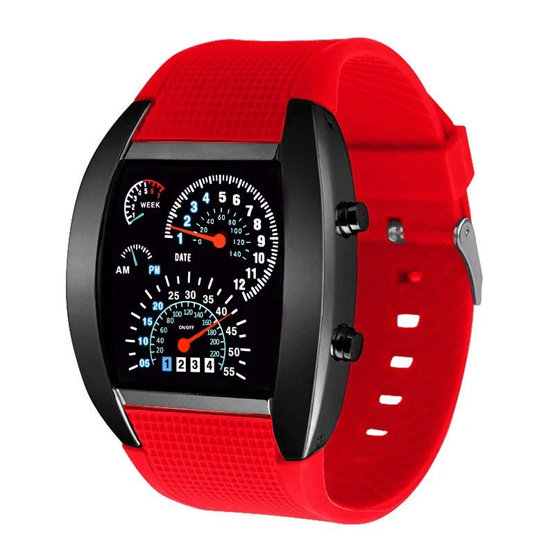 Orologio Elettronico LED Stile Cruscotto da Corsa - Moda Sportiva, Aviazione, Personalizzato per Uomo, Donna e Studenti.