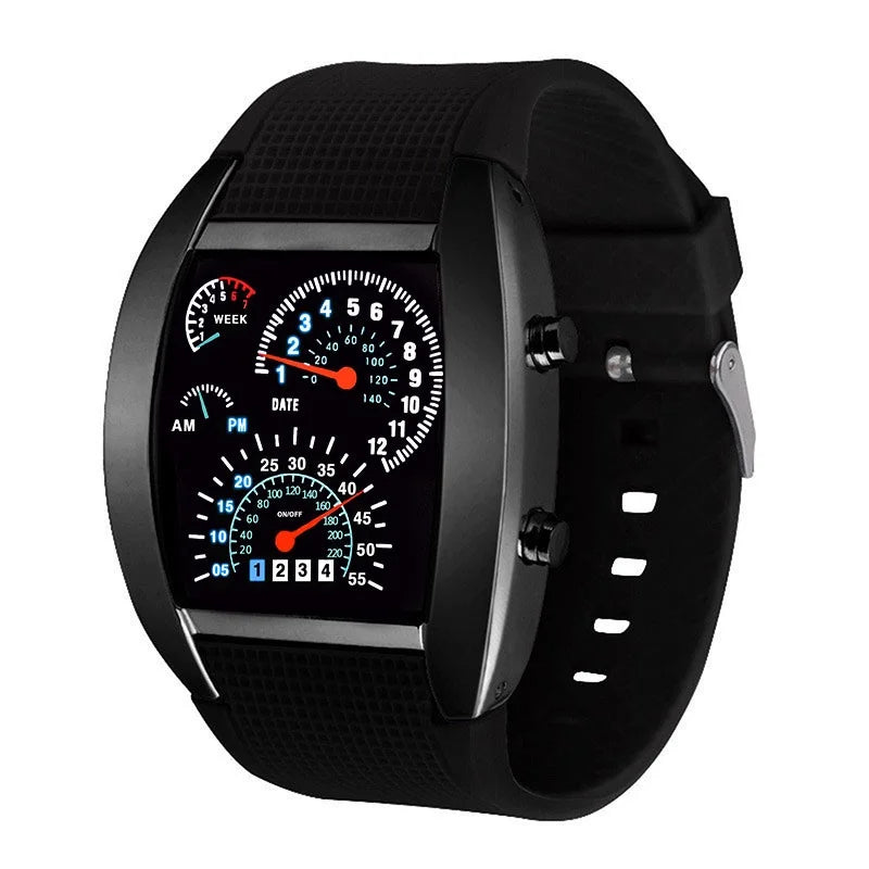 Orologio Elettronico LED Stile Cruscotto da Corsa - Moda Sportiva, Aviazione, Personalizzato per Uomo, Donna e Studenti.