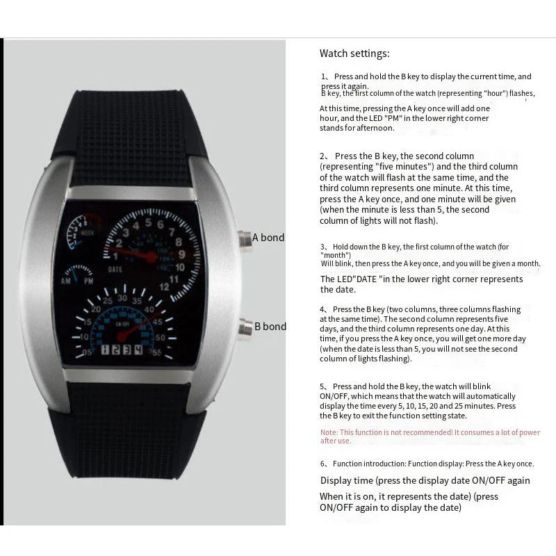 Orologio Elettronico LED Stile Cruscotto da Corsa - Moda Sportiva, Aviazione, Personalizzato per Uomo, Donna e Studenti.