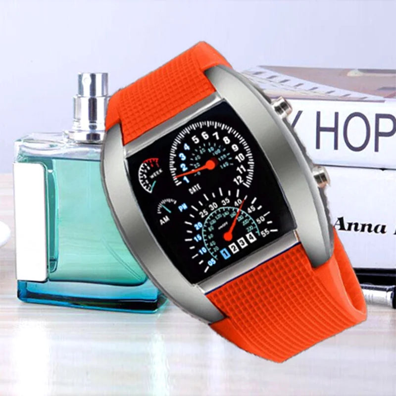 Orologio Elettronico LED Stile Cruscotto da Corsa - Moda Sportiva, Aviazione, Personalizzato per Uomo, Donna e Studenti.