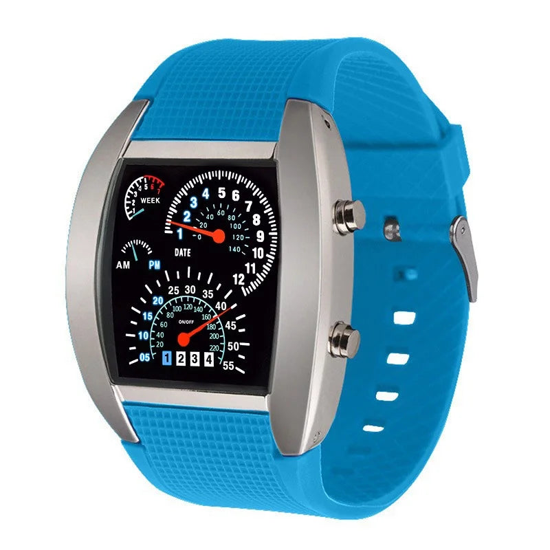 Orologio Elettronico LED Stile Cruscotto da Corsa - Moda Sportiva, Aviazione, Personalizzato per Uomo, Donna e Studenti.
