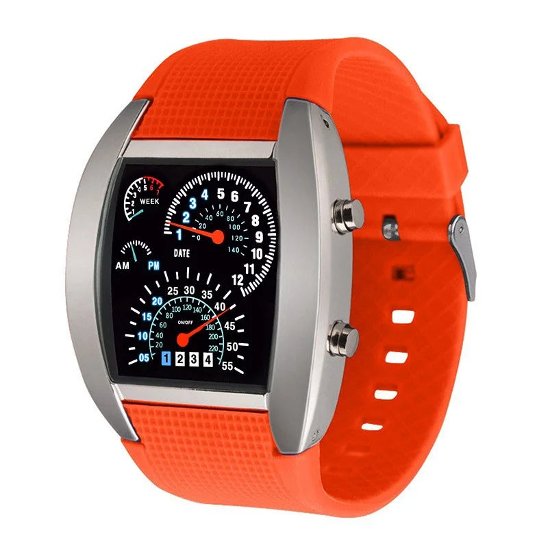 Orologio Elettronico LED Stile Cruscotto da Corsa - Moda Sportiva, Aviazione, Personalizzato per Uomo, Donna e Studenti.