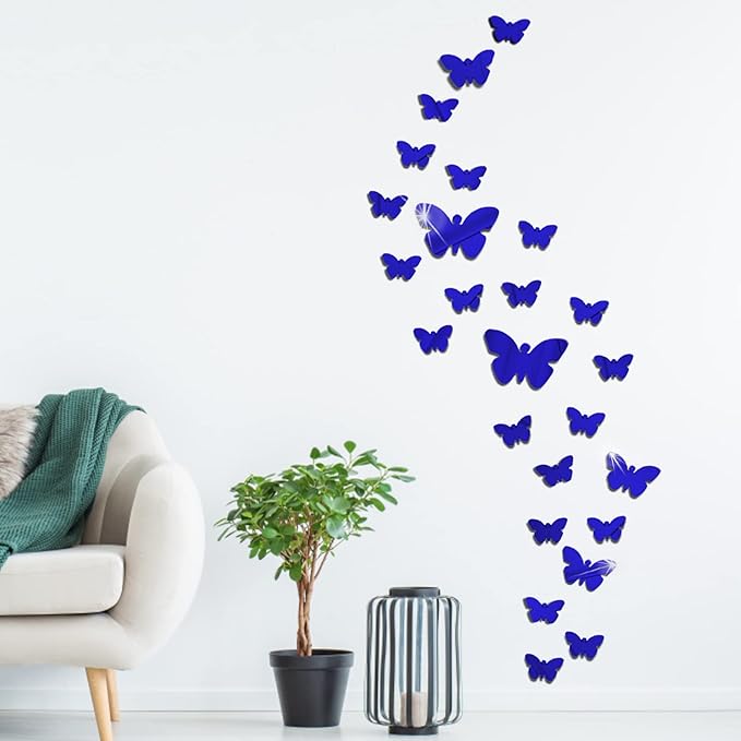 Adesivi Murali Farfalle 3D Specchio a Farfalla Adesivi Murali Tridimensionali Acrilico Rimovibile 25 Pezzi Fai dante Adesivi Murali Decorazione da Muro per Casa/Hotel/Salotto/Camera da Letto/Cucina