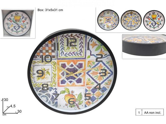 OROLOGIO da Parete Tondo Decoro LIMONI 🍋 Ceramica Stile Mediterraneo Cucina 30cm