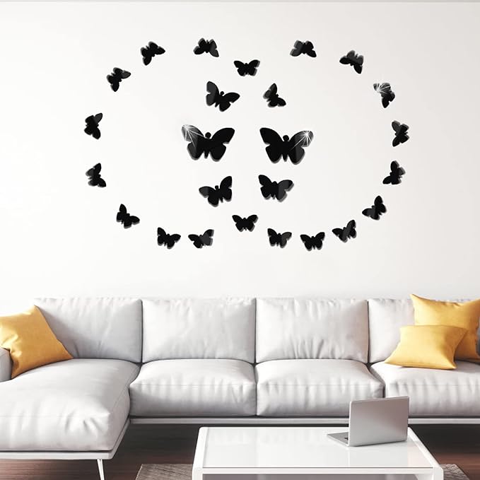 Adesivi Murali Farfalle 3D Specchio a Farfalla Adesivi Murali Tridimensionali Acrilico Rimovibile 25 Pezzi Fai dante Adesivi Murali Decorazione da Muro per Casa/Hotel/Salotto/Camera da Letto/Cucina
