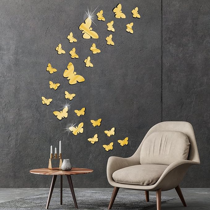 Adesivi Murali Farfalle 3D Specchio a Farfalla Adesivi Murali Tridimensionali Acrilico Rimovibile 25 Pezzi Fai dante Adesivi Murali Decorazione da Muro per Casa/Hotel/Salotto/Camera da Letto/Cucina