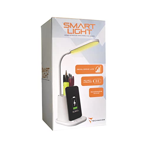 TECHMADE Lampada da Scrivania LED, da Tavolo, Touch Control, Wireless Ricaricabile Telefono, 3 Colori Luce | per Cameretta, Ufficio, Studio |Porta USB Lampada Flessibile e regolabile