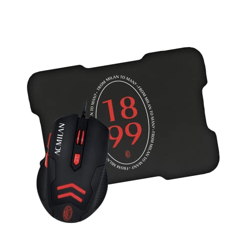 TECHMADE AC MILAN MOUSE USB CON FILO +MOUSEPAD GAMING TM-M016 COLORE ROSSO NERO