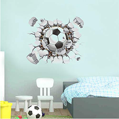 SITAKE Adesivi 3D a tema calcio, adesivi da parete per camera da letto per ragazzi, adesivi in vinile 3D per camera da letto per ragazzi, sala giochi, soggiorno, 50 x 63 cm