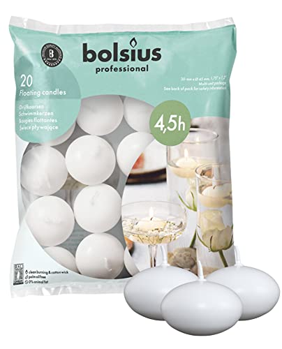 Bolsius Candele galleggianti Decorative, Cera, Bianco, 4.5cm w X 3cm h, 20 unità