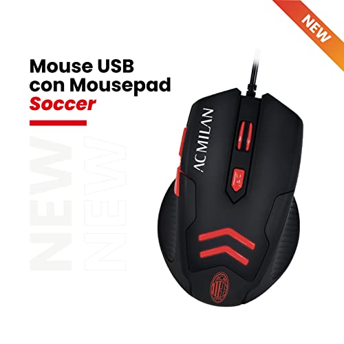 TECHMADE AC MILAN MOUSE USB CON FILO +MOUSEPAD GAMING TM-M016 COLORE ROSSO NERO