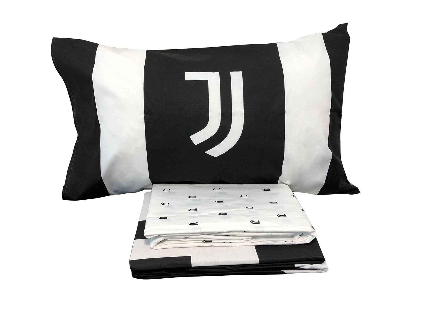 Juventus FC, Lenzuola Letto Singolo, Completo Lenzuolo 1 Piazza, Bianco Nero, Lenzuolo Sopra, Lenzuolo Con Angoli, Federa, 100 Percento Puro Cotone, Prodotto Ufficiale