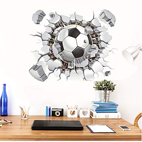 SITAKE Adesivi 3D a tema calcio, adesivi da parete per camera da letto per ragazzi, adesivi in vinile 3D per camera da letto per ragazzi, sala giochi, soggiorno, 50 x 63 cm