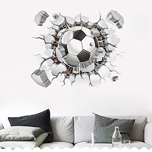 SITAKE Adesivi 3D a tema calcio, adesivi da parete per camera da letto per ragazzi, adesivi in vinile 3D per camera da letto per ragazzi, sala giochi, soggiorno, 50 x 63 cm