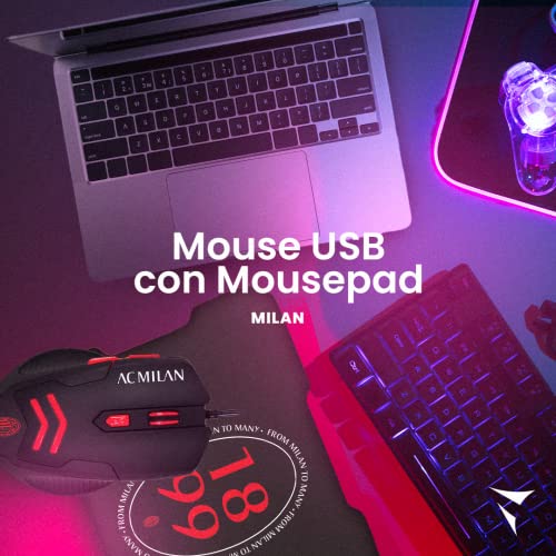 TECHMADE AC MILAN MOUSE USB CON FILO +MOUSEPAD GAMING TM-M016 COLORE ROSSO NERO
