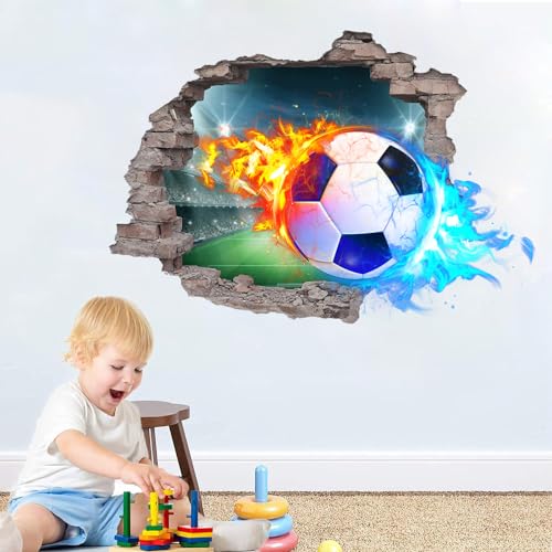 Zfseyuh 3D Adesivi Murali Calcio Adesivo Muro Decorativo Ragazzo Cameretta Stickers Murali Calcio per Camera da Letto della Ragazzo Soggiorno Camera Bambini