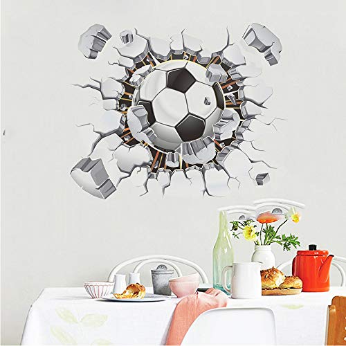 SITAKE Adesivi 3D a tema calcio, adesivi da parete per camera da letto per ragazzi, adesivi in vinile 3D per camera da letto per ragazzi, sala giochi, soggiorno, 50 x 63 cm