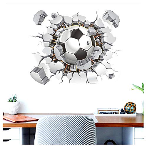 SITAKE Adesivi 3D a tema calcio, adesivi da parete per camera da letto per ragazzi, adesivi in vinile 3D per camera da letto per ragazzi, sala giochi, soggiorno, 50 x 63 cm