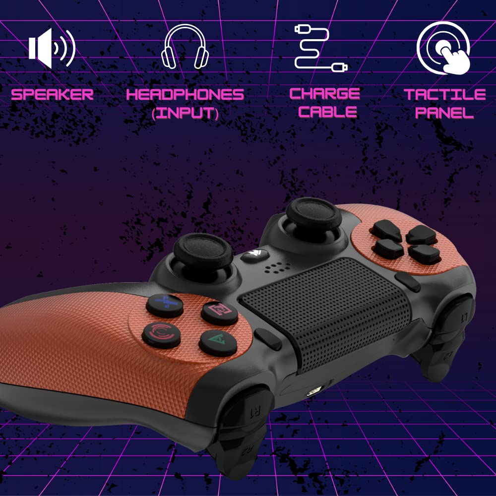 NK Wireless Controller PS4 / PS3 / PC/Mobile - Controller wireless con Dualshock, Vibrazione, Rilevamento a 6 assi, luce LED, pannello tattile, jack per cuffie, cavo di ricarica - Arancione