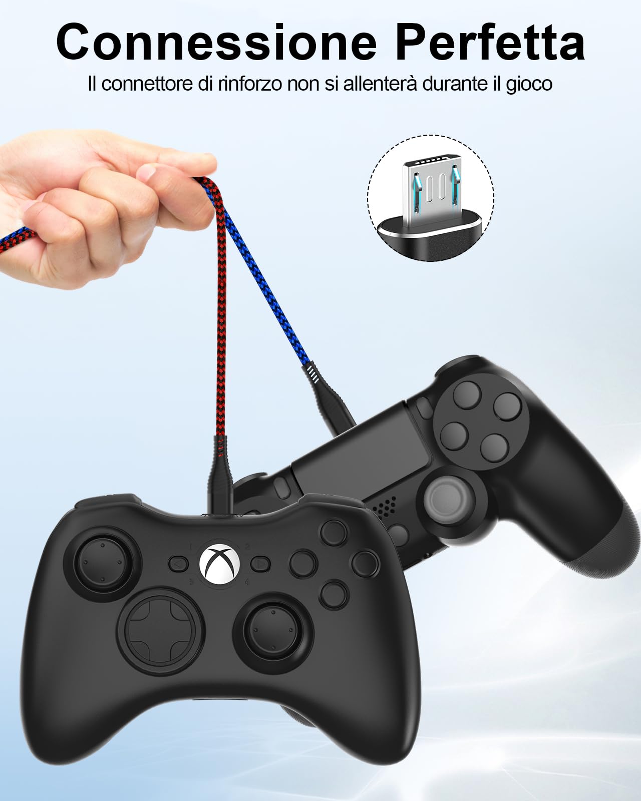 HUNYYN Cavi di Ricarica Micro USB da 3 Metri per Controller PS4 - Set da 2, Compatibile con Sony Joypad PlayStation 4/DualShock 4/Joystick PS4/PS4 Pro/PS4 Slim/Vecchio Controller Xbox One