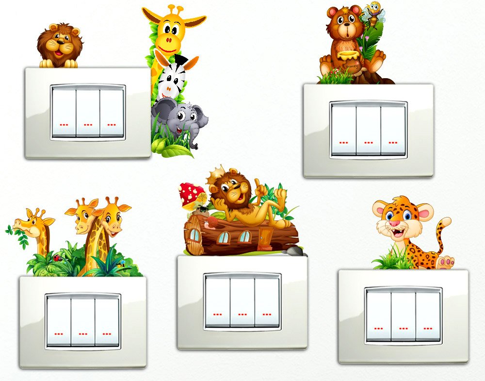 Adesivi Animaletti della savana che si affacciano 6 PEZZI Giraffe Orsetto Leone Simpatici Wall Stickers Simpatico Adesivo Elefantino Zebra Giraffa Leone decorativo Cameretta spine placche Wall Stickers decorativo Adesivi Murali Decorazione Interni