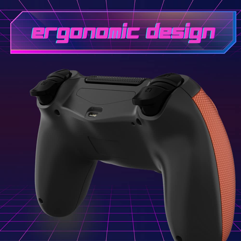 NK Wireless Controller PS4 / PS3 / PC/Mobile - Controller wireless con Dualshock, Vibrazione, Rilevamento a 6 assi, luce LED, pannello tattile, jack per cuffie, cavo di ricarica - Arancione