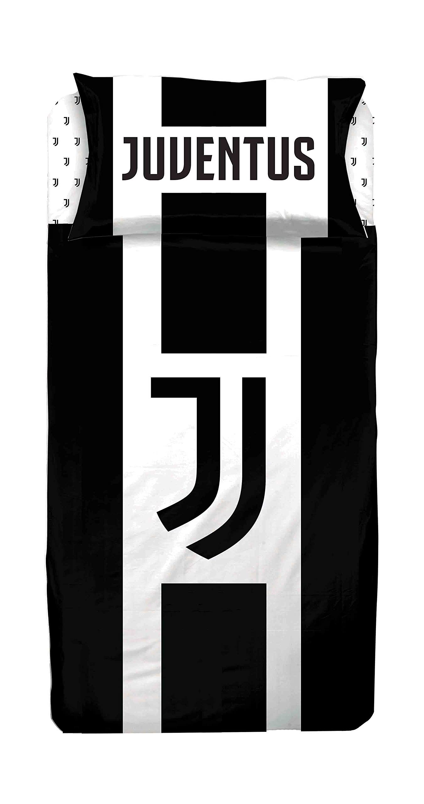 Juventus FC, Lenzuola Letto Singolo, Completo Lenzuolo 1 Piazza, Bianco Nero, Lenzuolo Sopra, Lenzuolo Con Angoli, Federa, 100 Percento Puro Cotone, Prodotto Ufficiale