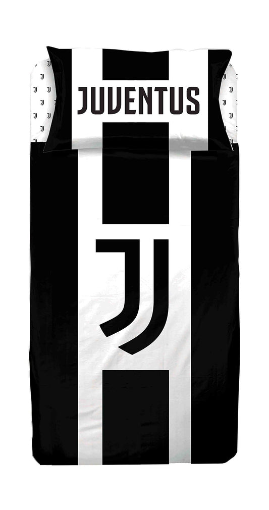 Juventus FC, Lenzuola Letto Singolo, Completo Lenzuolo 1 Piazza, Bianco Nero, Lenzuolo Sopra, Lenzuolo Con Angoli, Federa, 100 Percento Puro Cotone, Prodotto Ufficiale