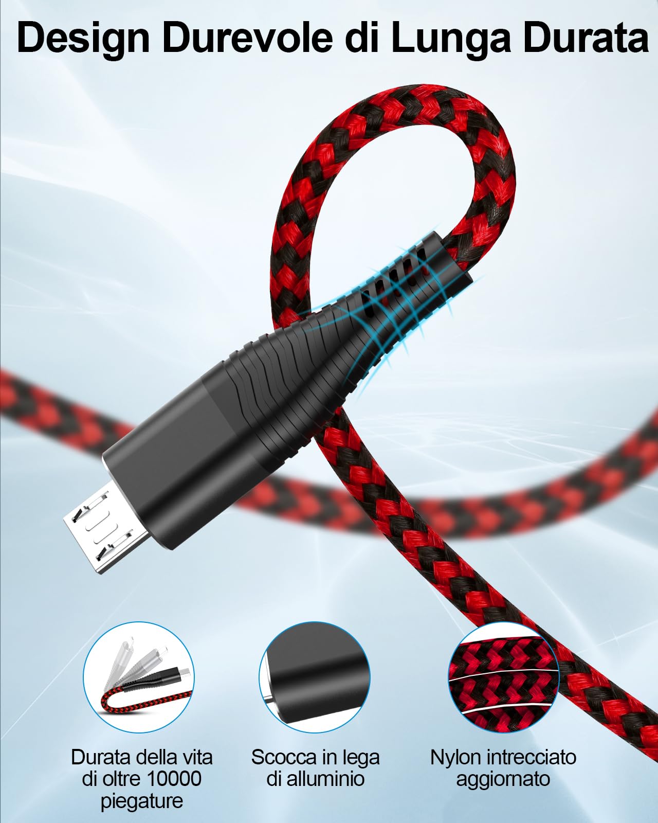 HUNYYN Cavi di Ricarica Micro USB da 3 Metri per Controller PS4 - Set da 2, Compatibile con Sony Joypad PlayStation 4/DualShock 4/Joystick PS4/PS4 Pro/PS4 Slim/Vecchio Controller Xbox One