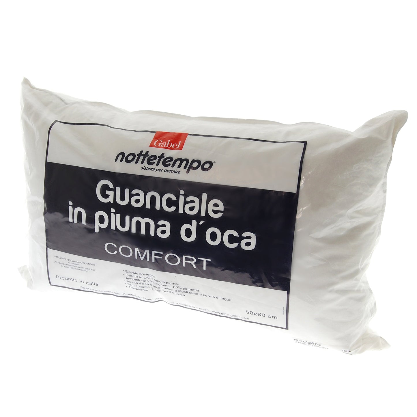 Gabel Nottetempo Guanciale, Cotone-Piuma Comfort, Bianco, 80 x 50 x 14 cm