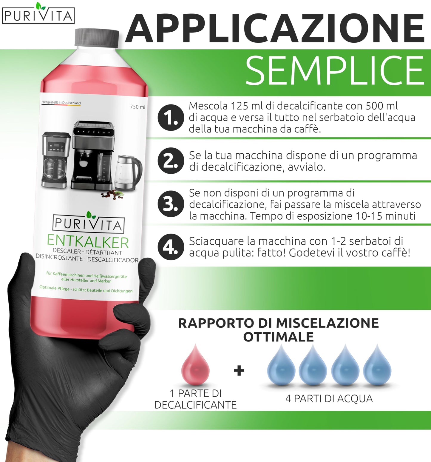 Purivita - Anticalcare liquido da 750 ml - Compatibile con tutti i produttori 1 flacone