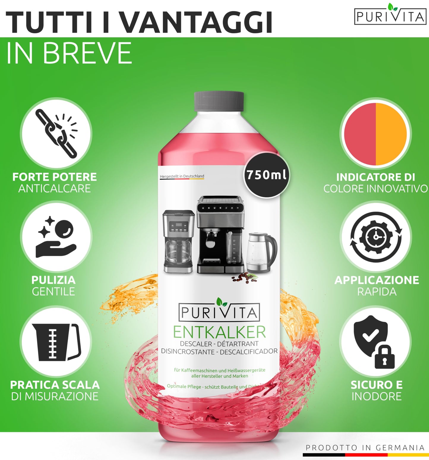 Purivita - Anticalcare liquido da 750 ml - Compatibile con tutti i produttori 1 flacone