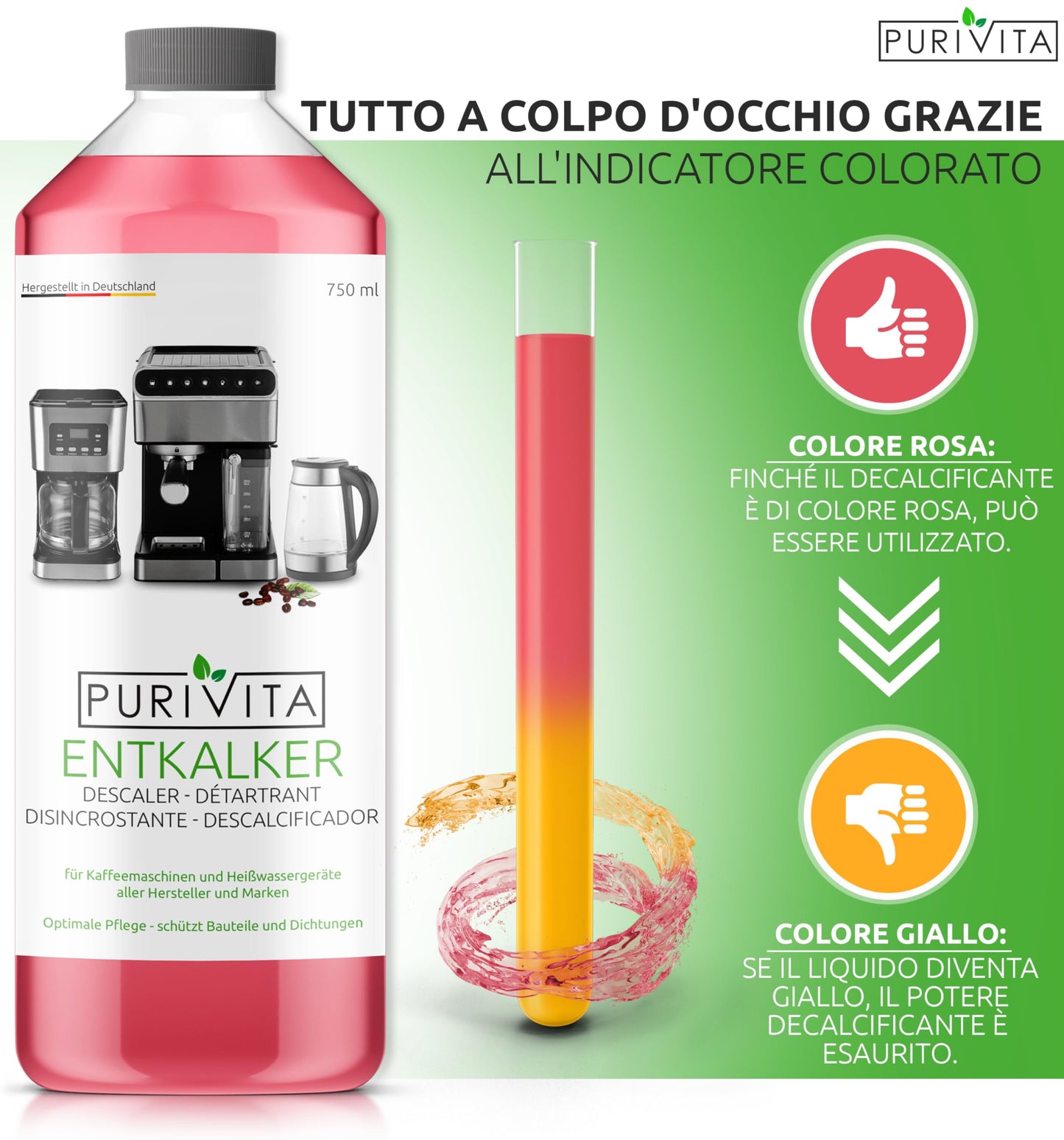 Purivita - Anticalcare liquido da 750 ml - Compatibile con tutti i produttori 1 flacone